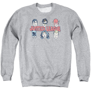 AN OFFCIALLY LICENSED DC JUSTICE LINEUP ADULT UNISEX CREWNECK SWEATSHIRT ATHLETIC HEATHER