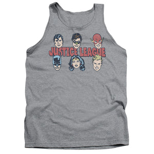 AN OFFCIALLY LICENSED DC JUSTICE LINEUP ADULT UNISEX TANK TOP ATHLETIC HEATHER