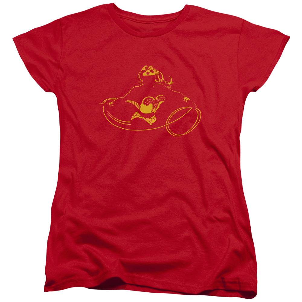 AN OFFCIALLY LICENSED DC WONDER MIN WOMEN'S REGULAR FIT T-SHIRT RED