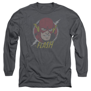 AN OFFCIALLY LICENSED DC FLASH VINTAGE VOLTAGE MEN'S LONG SLEEVE T-SHIRT CHARCOAL