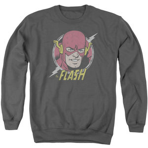 AN OFFCIALLY LICENSED DC FLASH VINTAGE VOLTAGE ADULT UNISEX CREWNECK SWEATSHIRT CHARCOAL