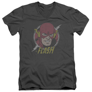 AN OFFCIALLY LICENSED DC FLASH VINTAGE VOLTAGE MEN'S V-NECK T-SHIRT CHARCOAL
