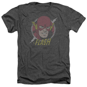 AN OFFCIALLY LICENSED DC FLASH VINTAGE VOLTAGE MEN'S HEATHER T-SHIRT CHARCOAL