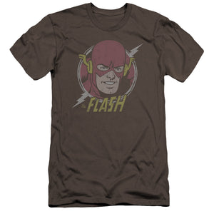 AN OFFCIALLY LICENSED DC FLASH VINTAGE VOLTAGE MEN'S PREMIUM SLIM FIT T-SHIRT CHARCOAL