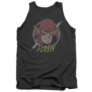 AN OFFCIALLY LICENSED DC FLASH VINTAGE VOLTAGE ADULT UNISEX TANK TOP CHARCOAL