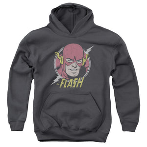 AN OFFCIALLY LICENSED DC FLASH VINTAGE VOLTAGE YOUTH HOODIE CHARCOAL