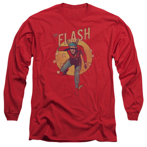 AN OFFCIALLY LICENSED DC FLASH CIRCLE & STARS MEN'S LONG SLEEVE T-SHIRT RED