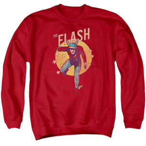 AN OFFCIALLY LICENSED DC FLASH CIRCLE & STARS ADULT UNISEX CREWNECK SWEATSHIRT RED
