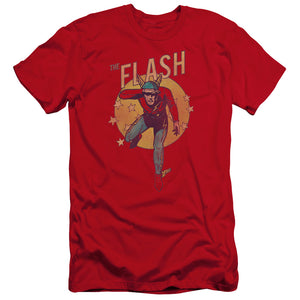 AN OFFCIALLY LICENSED DC FLASH CIRCLE & STARS MEN'S PREMIUM SLIM FIT T-SHIRT RED