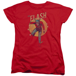 AN OFFCIALLY LICENSED DC FLASH CIRCLE & STARS WOMEN'S REGULAR FIT T-SHIRT RED