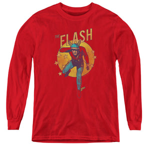 AN OFFCIALLY LICENSED DC FLASH CIRCLE & STARS YOUTH LONG SLEEVE T-SHIRT RED