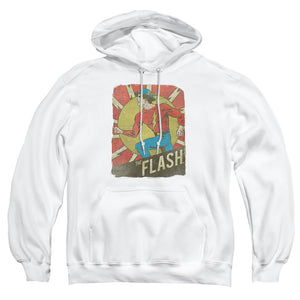 AN OFFCIALLY LICENSED DC FLASH TATTERED POSTER ADULT UNISEX PULLOVER HOODIE WHITE