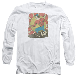 AN OFFCIALLY LICENSED DC FLASH TATTERED POSTER MEN'S LONG SLEEVE T-SHIRT WHITE