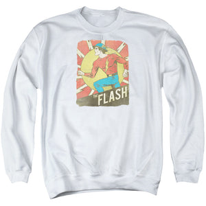 AN OFFCIALLY LICENSED DC FLASH TATTERED POSTER ADULT UNISEX CREWNECK SWEATSHIRT WHITE