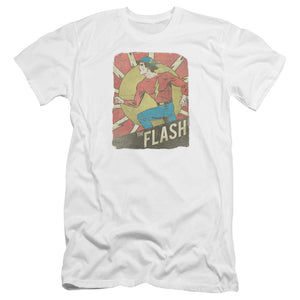 AN OFFCIALLY LICENSED DC FLASH TATTERED POSTER MEN'S PREMIUM SLIM FIT T-SHIRT WHITE