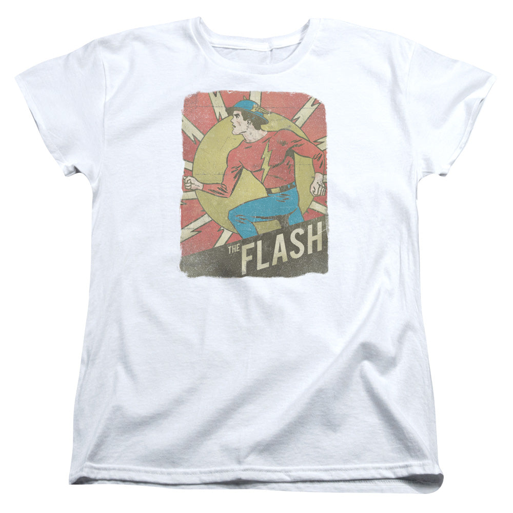 AN OFFCIALLY LICENSED DC FLASH TATTERED POSTER WOMEN'S REGULAR FIT T-SHIRT WHITE