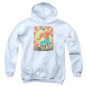 AN OFFCIALLY LICENSED DC FLASH TATTERED POSTER YOUTH HOODIE WHITE
