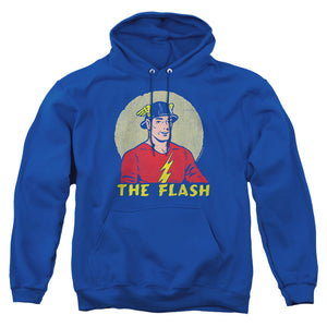 AN OFFCIALLY LICENSED DC FLASH FADED CIRCLE ADULT UNISEX PULLOVER HOODIE ROYAL