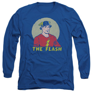 AN OFFCIALLY LICENSED DC FLASH FADED CIRCLE MEN'S LONG SLEEVE T-SHIRT ROYAL