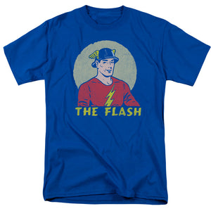 AN OFFCIALLY LICENSED DC FLASH FADED CIRCLE MEN'S REGULAR FIT T-SHIRT ROYAL