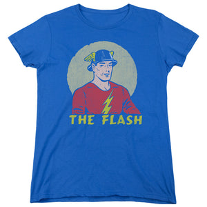 AN OFFCIALLY LICENSED DC FLASH FADED CIRCLE WOMEN'S REGULAR FIT T-SHIRT ROYAL