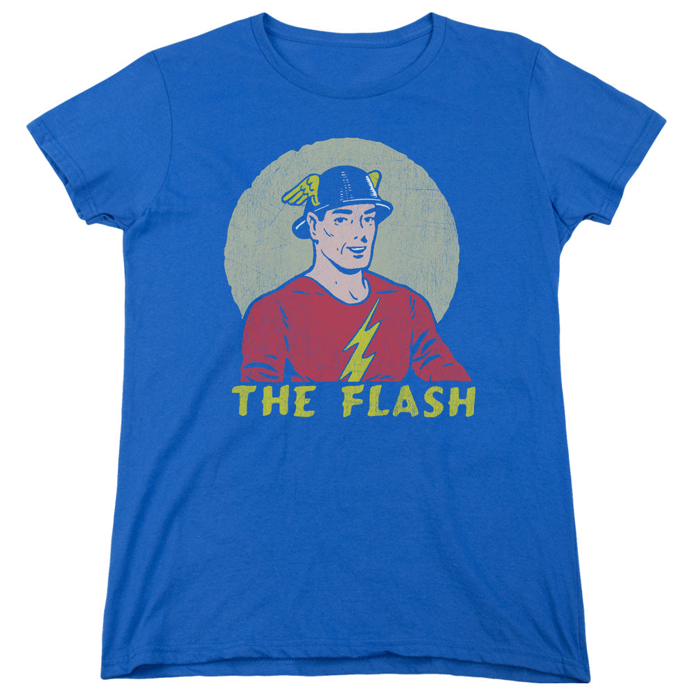 AN OFFCIALLY LICENSED DC FLASH FADED CIRCLE WOMEN'S REGULAR FIT T-SHIRT ROYAL