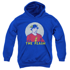 AN OFFCIALLY LICENSED DC FLASH FADED CIRCLE YOUTH HOODIE ROYAL
