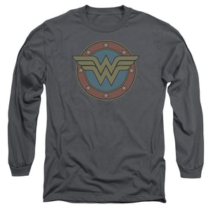 AN OFFCIALLY LICENSED DC WW VINTAGE EMBLEM MEN'S LONG SLEEVE T-SHIRT CHARCOAL