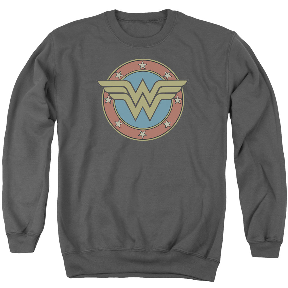 AN OFFCIALLY LICENSED DC WW VINTAGE EMBLEM ADULT UNISEX CREWNECK SWEATSHIRT CHARCOAL