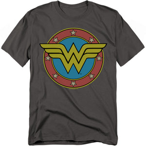 AN OFFCIALLY LICENSED DC WW VINTAGE EMBLEM MEN'S REGULAR FIT T-SHIRT CHARCOAL