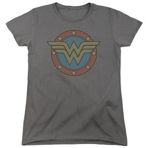 AN OFFCIALLY LICENSED DC WW VINTAGE EMBLEM WOMEN'S REGULAR FIT T-SHIRT CHARCOAL