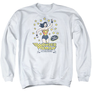 AN OFFCIALLY LICENSED DC ACTION FIGURE ADULT UNISEX CREWNECK SWEATSHIRT WHITE