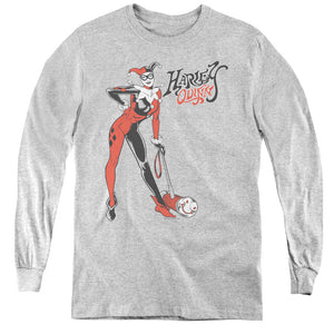 AN OFFCIALLY LICENSED DC HARLEY HAMMER YOUTH LONG SLEEVE T-SHIRT ATHLETIC HEATHER