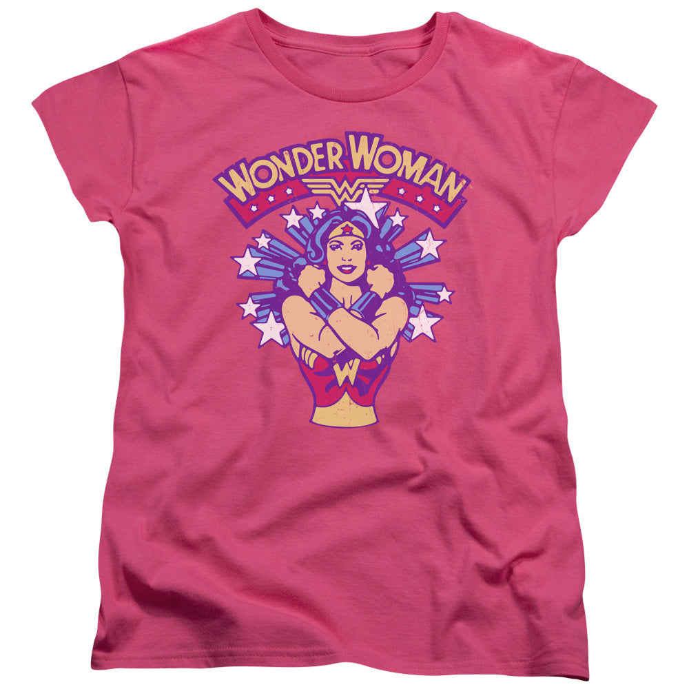 AN OFFCIALLY LICENSED DC STAR CROSSED WOMEN'S REGULAR FIT T-SHIRT HOT PINK