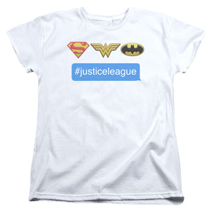 AN OFFCIALLY LICENSED DC HASHTAG JLA WOMEN'S REGULAR FIT T-SHIRT WHITE