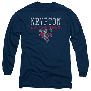 AN OFFCIALLY LICENSED DCO KRPTON LIFTING MEN'S LONG SLEEVE T-SHIRT NAVY