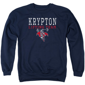 AN OFFCIALLY LICENSED DCO KRPTON LIFTING ADULT UNISEX CREWNECK SWEATSHIRT NAVY