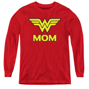 AN OFFCIALLY LICENSED DCO WONDER MOM YOUTH LONG SLEEVE T-SHIRT RED