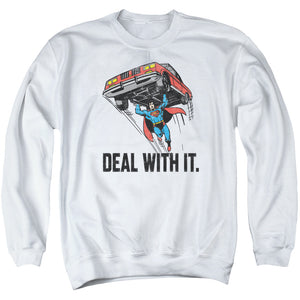 AN OFFCIALLY LICENSED DCO DEAL WITH IT ADULT UNISEX CREWNECK SWEATSHIRT WHITE