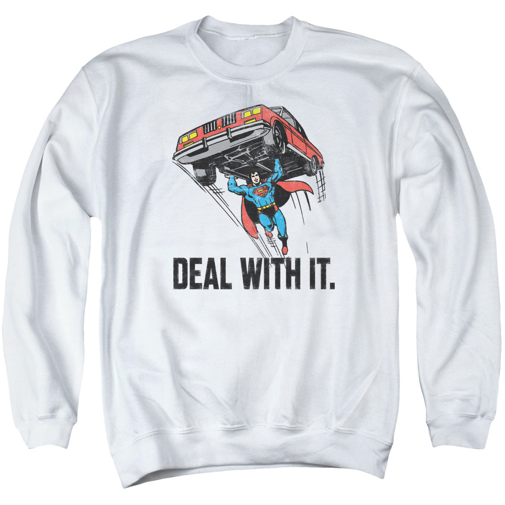 AN OFFCIALLY LICENSED DCO DEAL WITH IT ADULT UNISEX CREWNECK SWEATSHIRT WHITE