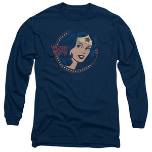 AN OFFCIALLY LICENSED DC WW75 STARBURST PORTRAIT MEN'S LONG SLEEVE T-SHIRT NAVY