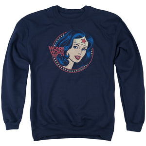 AN OFFCIALLY LICENSED DC WW75 STARBURST PORTRAIT ADULT UNISEX CREWNECK SWEATSHIRT NAVY