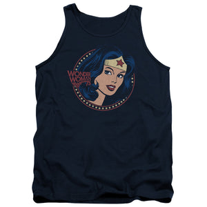 AN OFFCIALLY LICENSED DC WW75 STARBURST PORTRAIT ADULT UNISEX TANK TOP NAVY