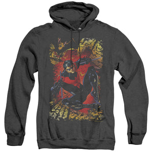 AN OFFCIALLY LICENSED JLA NIGHTWING #1 ADULT UNISEX HEATHER PULLOVER HOODIE BLACK