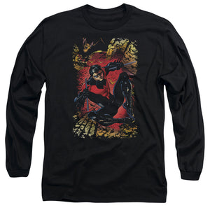 AN OFFCIALLY LICENSED JLA NIGHTWING #1 MEN'S LONG SLEEVE T-SHIRT BLACK