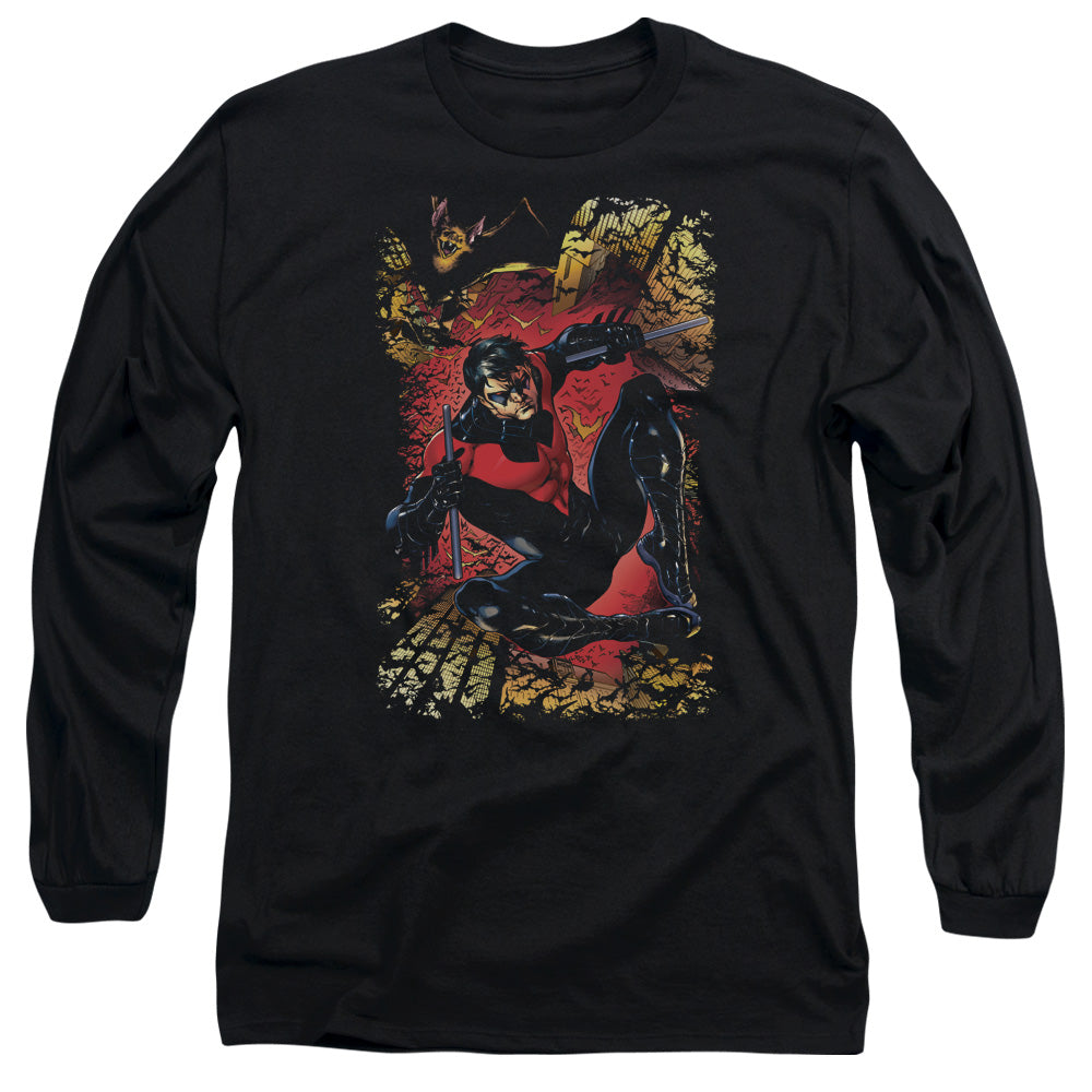 AN OFFCIALLY LICENSED JLA NIGHTWING #1 MEN'S LONG SLEEVE T-SHIRT BLACK