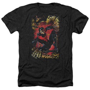 AN OFFCIALLY LICENSED JLA NIGHTWING #1 MEN'S HEATHER T-SHIRT CHARCOAL