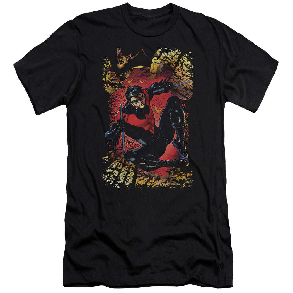 AN OFFCIALLY LICENSED JLA NIGHTWING #1 MEN'S PREMIUM SLIM FIT T-SHIRT BLACK