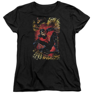 AN OFFCIALLY LICENSED JLA NIGHTWING #1 WOMEN'S REGULAR FIT T-SHIRT BLACK