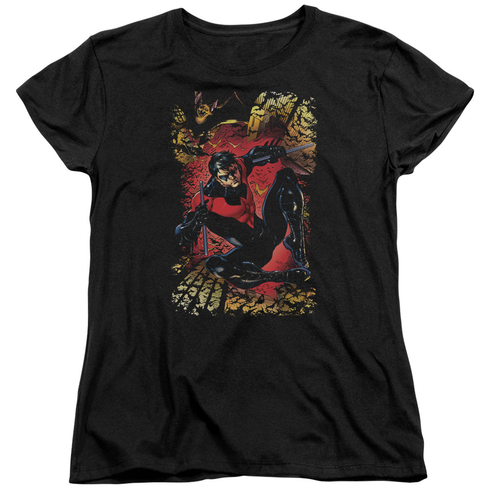 AN OFFCIALLY LICENSED JLA NIGHTWING #1 WOMEN'S REGULAR FIT T-SHIRT BLACK